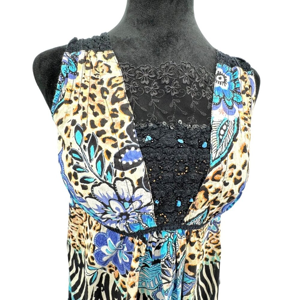 Bila Womens Babydoll Top M Empire Waist Floral Animal Print Sleeveless Boho Chic